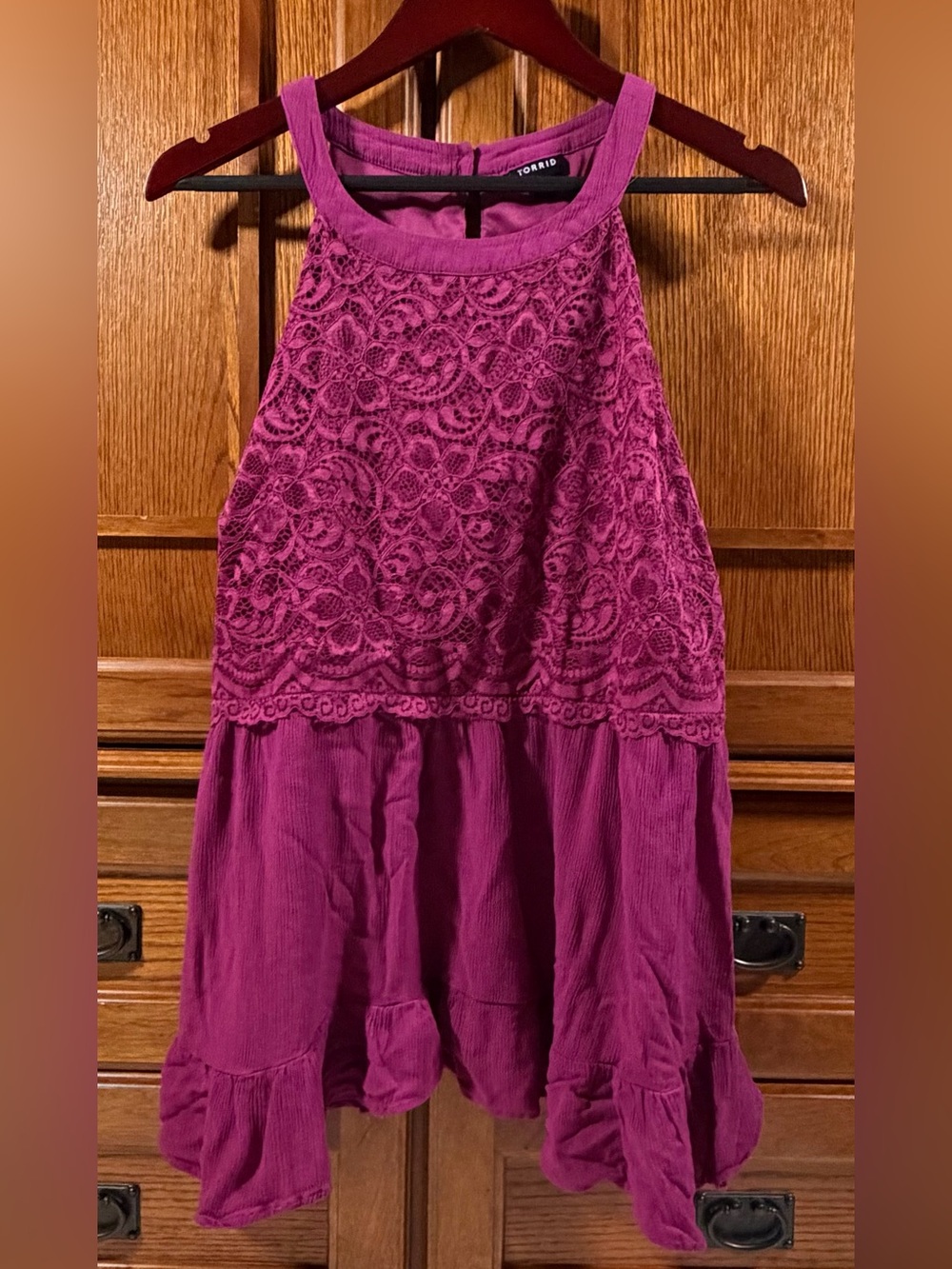 torrid Boysenberry Babydoll Gauze Lace Halter Top Romantic Curvy Plus Size